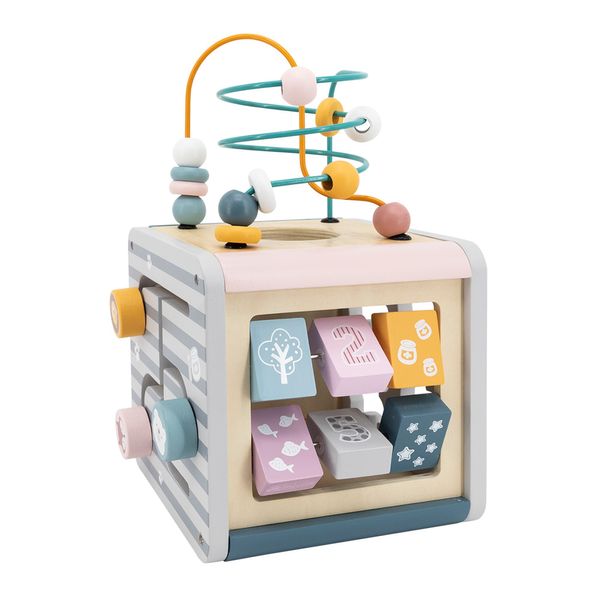 Бізикуб дерев'яний Viga Toys PolarB розвиваюча іграшка сортер, ігровий центр 5 в 1 з пальчиковим лабіринтом 44030 фото