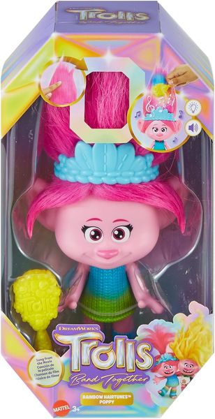 Лялька Mattel Trolls Band Together Rainbow HairTunes Queen Poppy Тролі Трояндочка 30см, з підсвічуванням та звуками HNF20 фото
