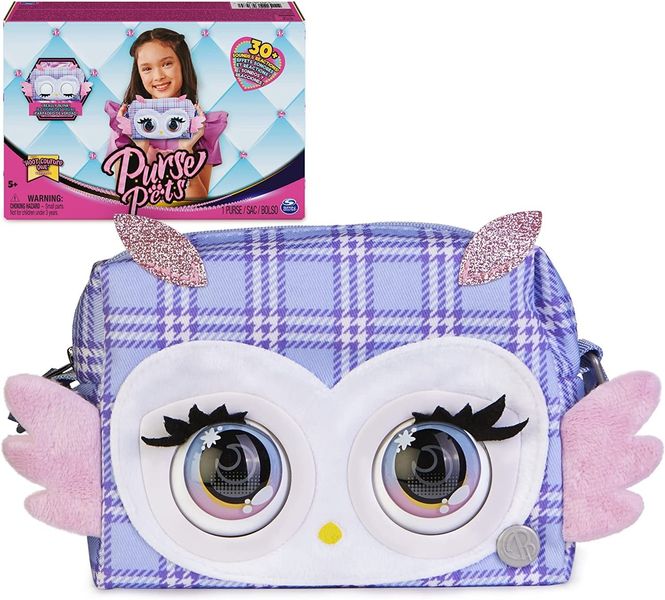 Интерактивная сумочка Spin Master Purse Pets Hoot Couture Owl Сова, 30 звуков, моргает глазками, 18см 6064395 фото