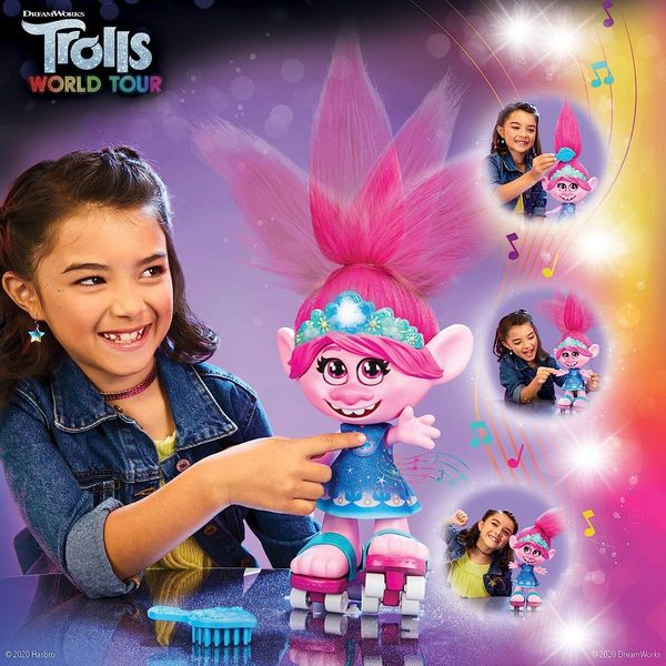 Кукла поющая Hasbro Trolls DreamWorks World Tour Dancing Hair Тролли Розочка с двигающимися волосами, танцует E94595E0 фото