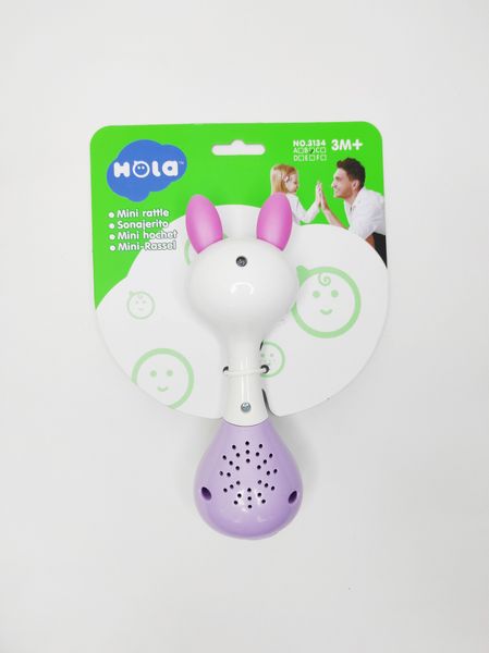 Погремушка музыкальная Hola Toys "Заяц" с грызунком и подсветкой 3134B фото