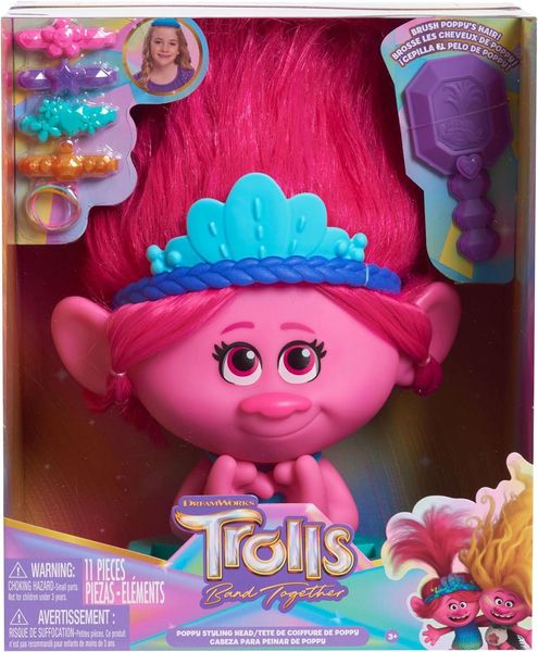 Кукла манекен Trolls 3: Band Together Poppy Styling Head голова для причёсок Тролль Розочка, 30см 65299 фото