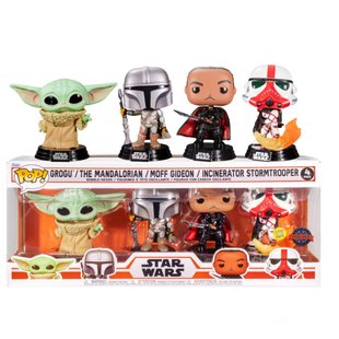 Фигурка Funko Pop! Star Wars: Mandalorian 4 Pack, Фанко поп набор Мандалорец, Grogu, Moff Gideon, Incinderator Stormtrooper 58570 фото