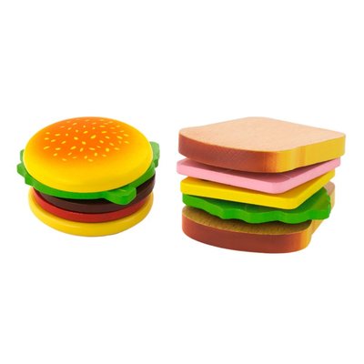 Игрушечные продукты Viga Toys Деревянные гамбургер и сэндвич, сортер Монтессори (50810) 50810 фото